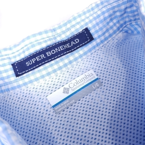 Columbia Blue White Check Super Bonehead Long Sleeve Outdoor Shirt Size XL - Picture 4 of 6